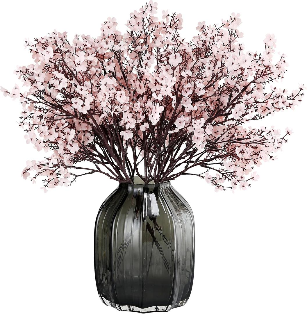 JAKY-Global Babys Breath Fabric Cloth Artificial Flowers 6 Bundle European Fake Silk Plants Decor Wedding Party Decoration Bouquets Real Touch DIY Home Garden (Autumn Pink-6pcs)