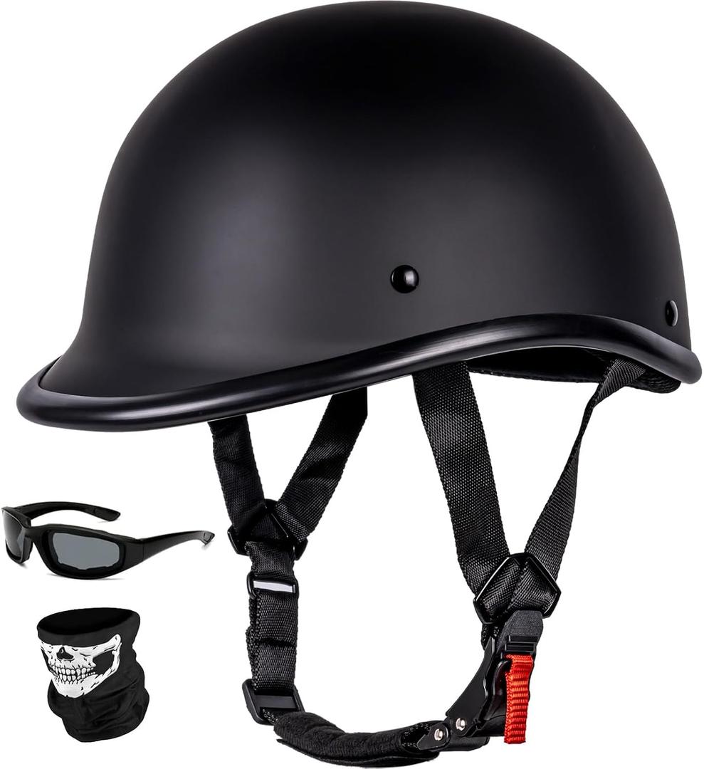 Yesmotor Vintage Motorcycle Half Helmet - Lightweight Low Profile Open-Face Half-Face Helmet – DOT Approved (Matte Black, L)