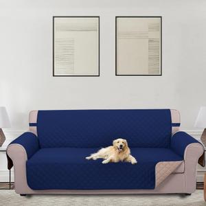 U-NICE HOME Reversible Sofa Cover Couch Cover for Dogs with Elastic Straps Water Resistant Furniture Protector for Pets Couch Cover for 3 Cushion Couch (Sofa, Navy/Camel) (68"Sofa L - Large)