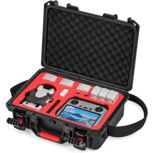 STARTRC PHOTO Mini 4 Pro/Mini3 Case, Portable Waterproof Hard Case for DJI Mini 3 Pro//Mini4 pro Accessories for RC2/RC Controller, 7 Battery (Black and Red)