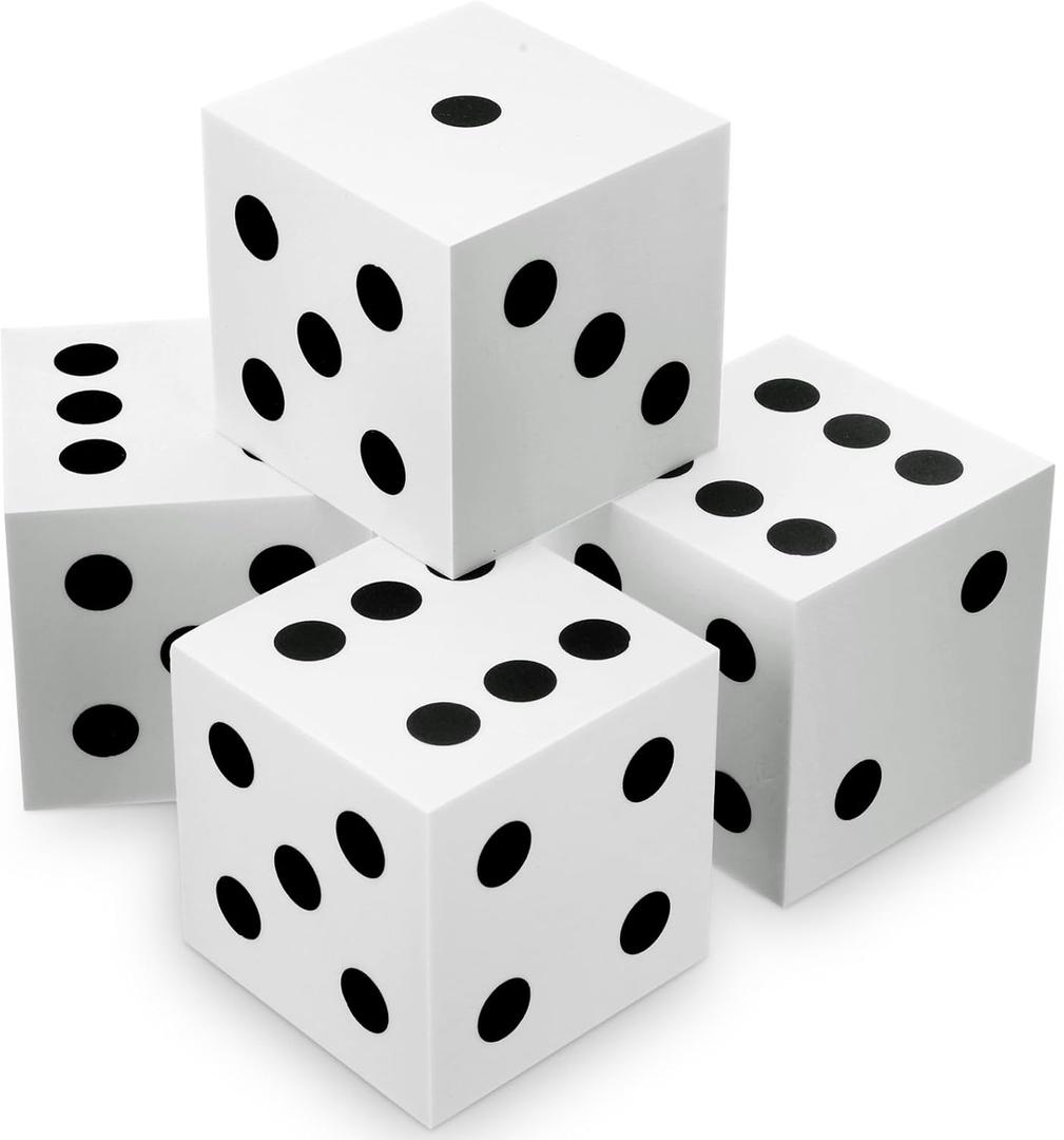 Shappy 4 Pieces 3.5 Inch Foam Dice Cube Jumbo Dice with Number Dots Big Giant Foam Large Cube for Christmas Game Math Classroom Party Favors Bag Stuffers(White)