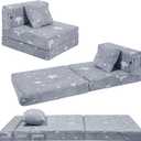 MeMoreCool Kids Tri-Fold Sofa Bed  Glow Star Floor Mattress & Foldable Futon Chair Convertible Toddler Couch | Soft Plush Lounge Mat | Playroom Furniture | Includes Pillow