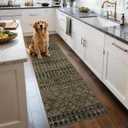 2x6 Machine Washable Runner Rug, Kitchen Hallway Area Rug Brown Black Vintage Moroccan Rug Ultra Non-Slip Low Pile Soft Faux Wool Carpet Kids and Pets Friendly for Bedroom Entryway Bedside Decor Rug