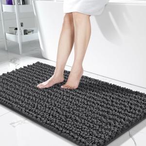 Yimobra Long Bathroom Rug Mat, Large Size 55.1 x 24, Extra Soft Absorbent Thick Microfiber Chenille Bath Rug, Non-Slip Shaggy, Machine Wash Dry, Bath Mats for Bathroom Floor, Tub and Shower, Dark Gray