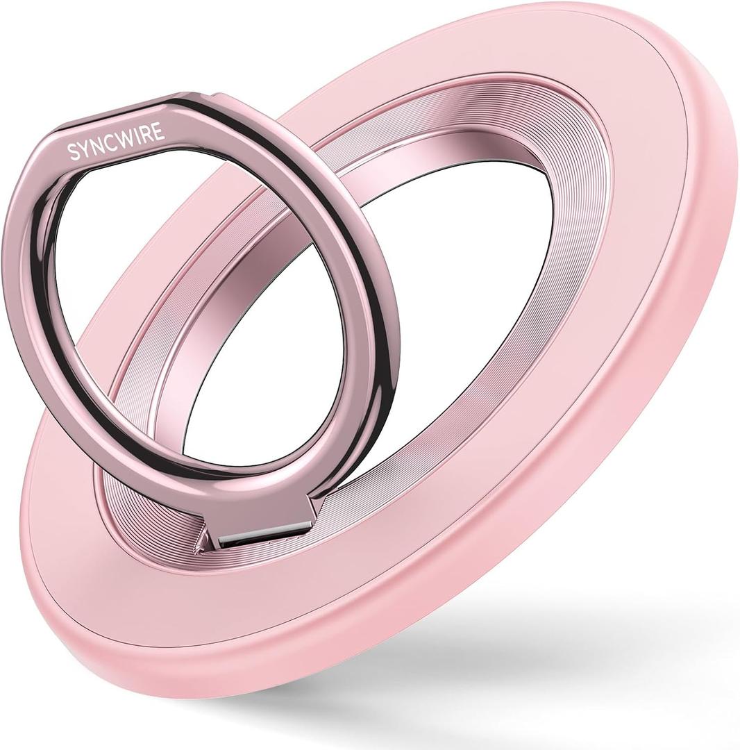 SYNCWIRE Magnetic Phone Ring Holder for MagSafe, 360 Rotation Cell Phone Grip Stand Finger Ring Kickstand Two-Sided Magnet Compatible with iPhone 17 Pro Max 16 15 14 13 12 MagSafe Accessories (Single Ring-1PCS-Light Pink)