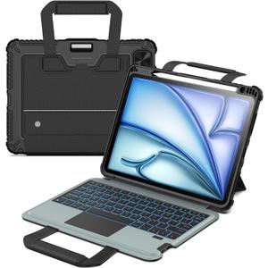 Nillkin Carry Go Keyboard Case for iPad Air 11-inch (M3/M2)& Air 5th/4th Generation with Handle, iPad Pro 11(1st/2nd/3rd/4th Gen) Rugged Case with Detachable Keyboard, Trackpad, 7-Color Backlit, Black