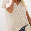 Dokotoo Women's V Neck Lace Crochet Eyelet Tops Short Sleeve Casual Shirts Blouses (Beige, L)