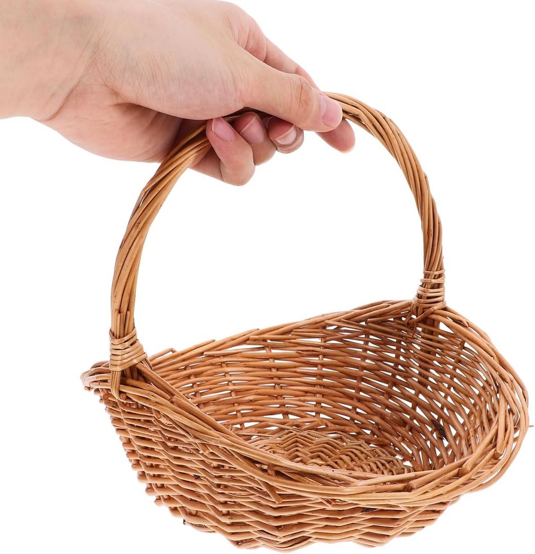 Kisangel Wicker Basket with Handle, Light Brown Woven Harvest Basket for Picnics, Storage, Organizing, Easter, Outdoor Activities, 8. 66 X 7. 87 X 7. 08 Inch