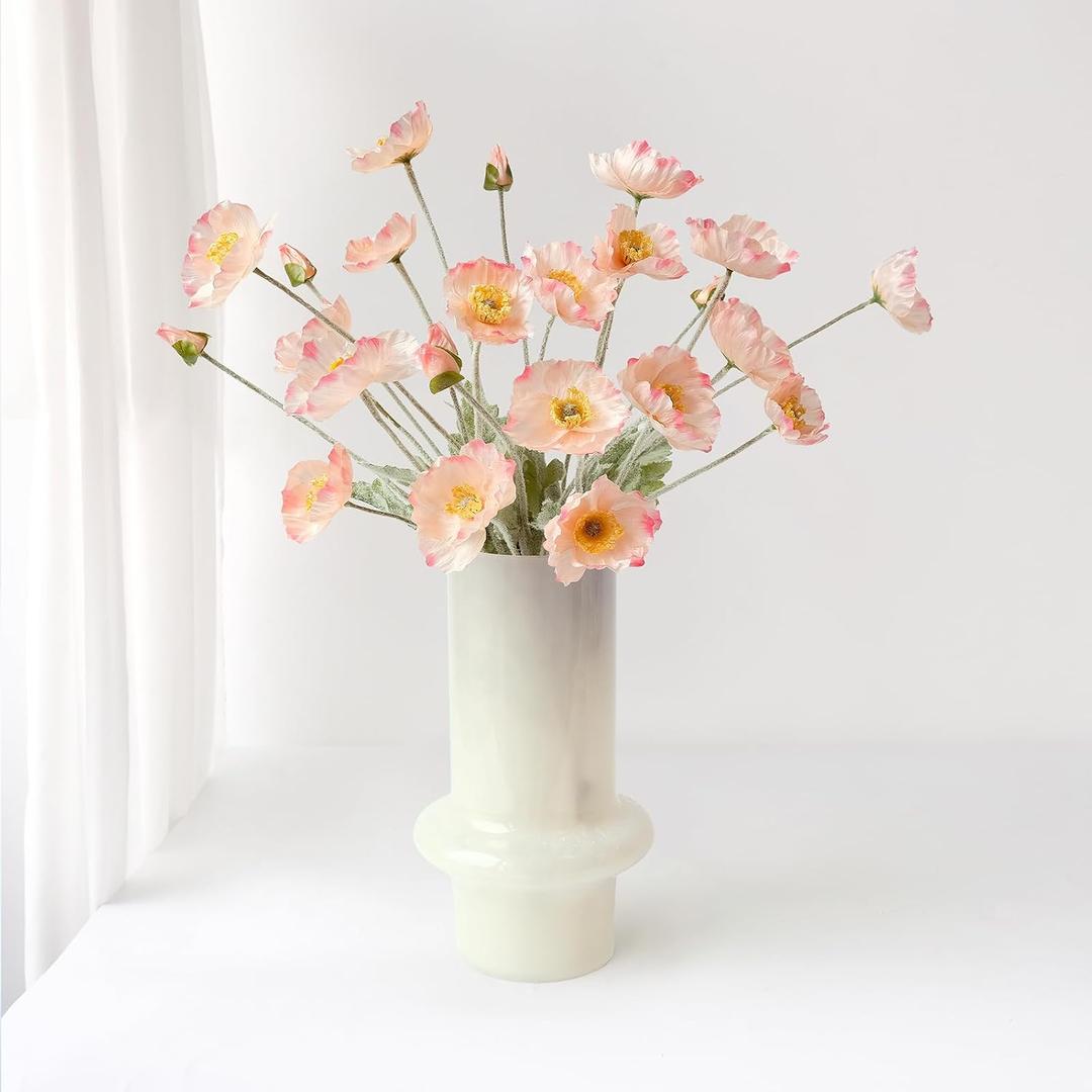 ZYTUYO 6PCS Champagne Pink Poppy Flowers Artificial Faux Flowers with Silk Stems Poppies Spring Bouquets for Home Party Halloween Centerpiece Table Baby Shower Decor