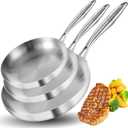 LOLYKITCH Tri-Ply Stainless Steel Frying Pan Set, 3-Piece (8+10+12 Inch) Stainless Steel Cookware, Induction Compatible Skillets for All Stovetops, Dishwasher Safe Pans