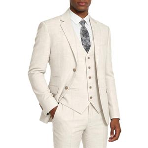 Suits for Men Slim Fit Formal Mens Suits 3 Piece Jacket Vest Pants Wedding Prom Men's Tuxedo Suit Set (Beige, XXXL)