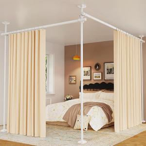 Goovilla Room Divider for Room Separation, Tension Curtain Rods No Drilling, 4-10ft(H) 28-114inch(W) Adjustable Temporary Privacy Wall Divider, Heavy Duty Freestanding Space Partition Separator, White