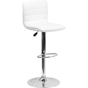 Flash Furniture Vincent Modern Adjustable Height Barstool with Footrest and Padded Mid-Back, Upholstered Vinyl Bar/Counter Height Stool, White/Chrome, Set of 1