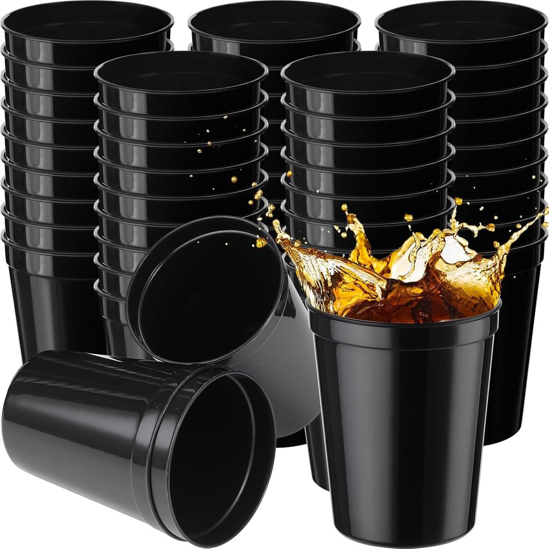 Yungyan 16oz Stadium Cups Reusable Plastic Cups Blank Drink Tumblers for Parties, Events, DIY Projects,4.5 x 3.54 x 2.72 Inch (Black)