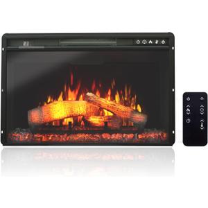 26 Inches Electric Fireplace Inserts, 1500W Wall Recessed with Remote Control, Timer, 6 Brightness and 5 Speeds, Overheating Protection, Fireplace Heater for Indoor Use