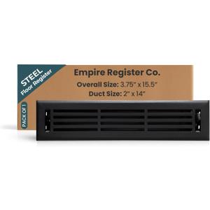 EMPIRE REGISTER CO Linear Design, Heavy Duty Floor Vent Covers, Metal Damper Attached. Vent Covers for Floor only (Floor, Textured Black, 2 x 14 inch