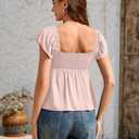Womens Flowy Babydoll Tank Tops Ruffle Short Sleeve Tank Top Sweetheart Neck Peplum Smocked Back Going Out Top 2026 (Pink, S)