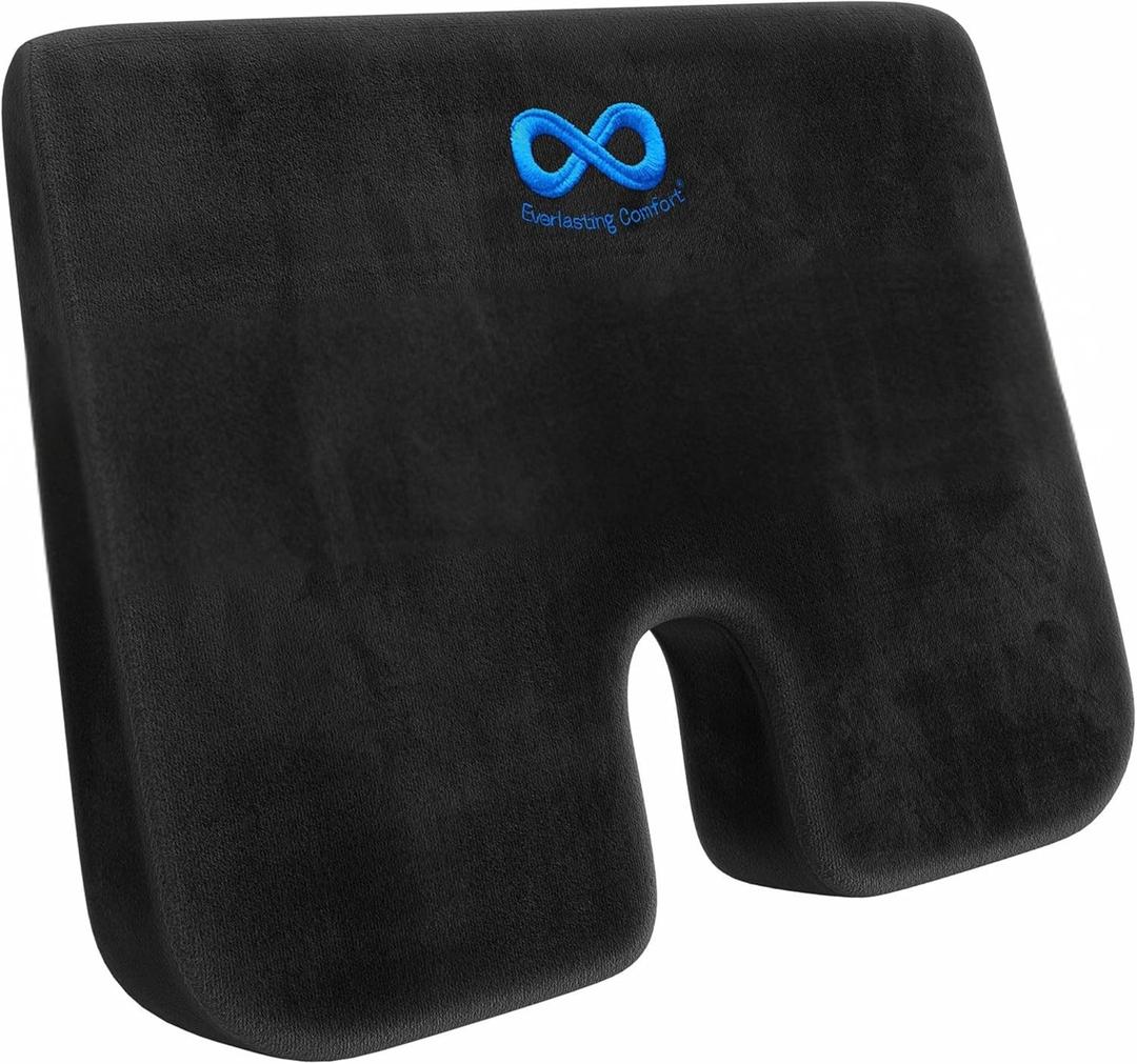 Everlasting Comfort Doctor Recommended Memory Foam Seat Cushion for Office Chairs & Car Seat - Ergonomic Office Desk Accessories for Tailbone Pain Relief, Sciatica & Back Support