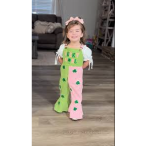 Toddler Baby Girl St. Patrick's Day Outfit Lucky Clover Sleeveless Halter Romper Overall Jumpsuit Bell Bottoms Pants 12,18M
