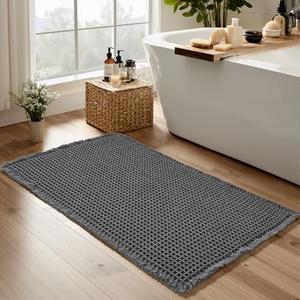 KGORGE Waffle Bathroom Rug for Shower, Ultra Soft Super Absorbent Washable Carpet Bath Mat, Quick Dry Rubber Backed Bathroom Runner Decor for Floor Toilet Bedroom, Grey, 24" W X 47" L 1pc