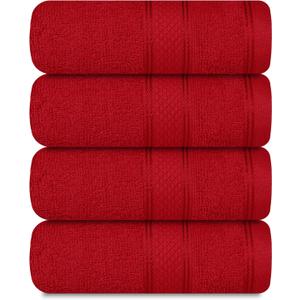 Casa Lino 100% Cotton Hand Towels for Bathroom - Soft, Highly Absorbent & Quick Dry Kitchen Towels - Gym Towel Set - Travel Towel Set - 24" x 16" - Pack of 4 - (Red)