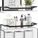 WOPITUES Floating Shelves with Wire Storage Basket, Bathroom Shelves Over Toilet with Protective Metal Guardrail, Wood Wall Shelves for Bathroom Organizers and Storage, Toilet Paper-White (15.7 inch)