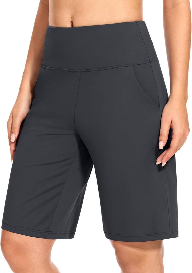 Blouty Women's 9" Bermuda Long Shorts Knee Length with Pockets High Waisted Shorts for Women Lounge Walking Athletic (M)