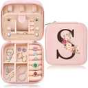 Inngeroo Mothers Day Mom Gifts for Wife Daughter Grandma, Travel Jewelry Case Box Organizer, Personalized Gifts for Women Teen Girls Mom Aunt Sister, Bridesmaid Gifts Traveling Essentials, Initial S