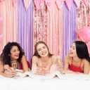 2 x 2 Pack Rose Gold Purple Backdrop Curtains 3.28 x 6.56 ft Foil Fringe Tinsel Streamers Singer Birthday Party Decorations Magical Music Themed Party Supplies for Women Bridal Bachelorette