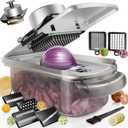 Vegetable Chopper Stainless Steel, 9-in-1 Mandoline Food Slicer for Kitchen, Veggie Chopper with Container, Vegetable Cutter for Salad, Potato, Carrot, Onion and Fruit, Home Essentials