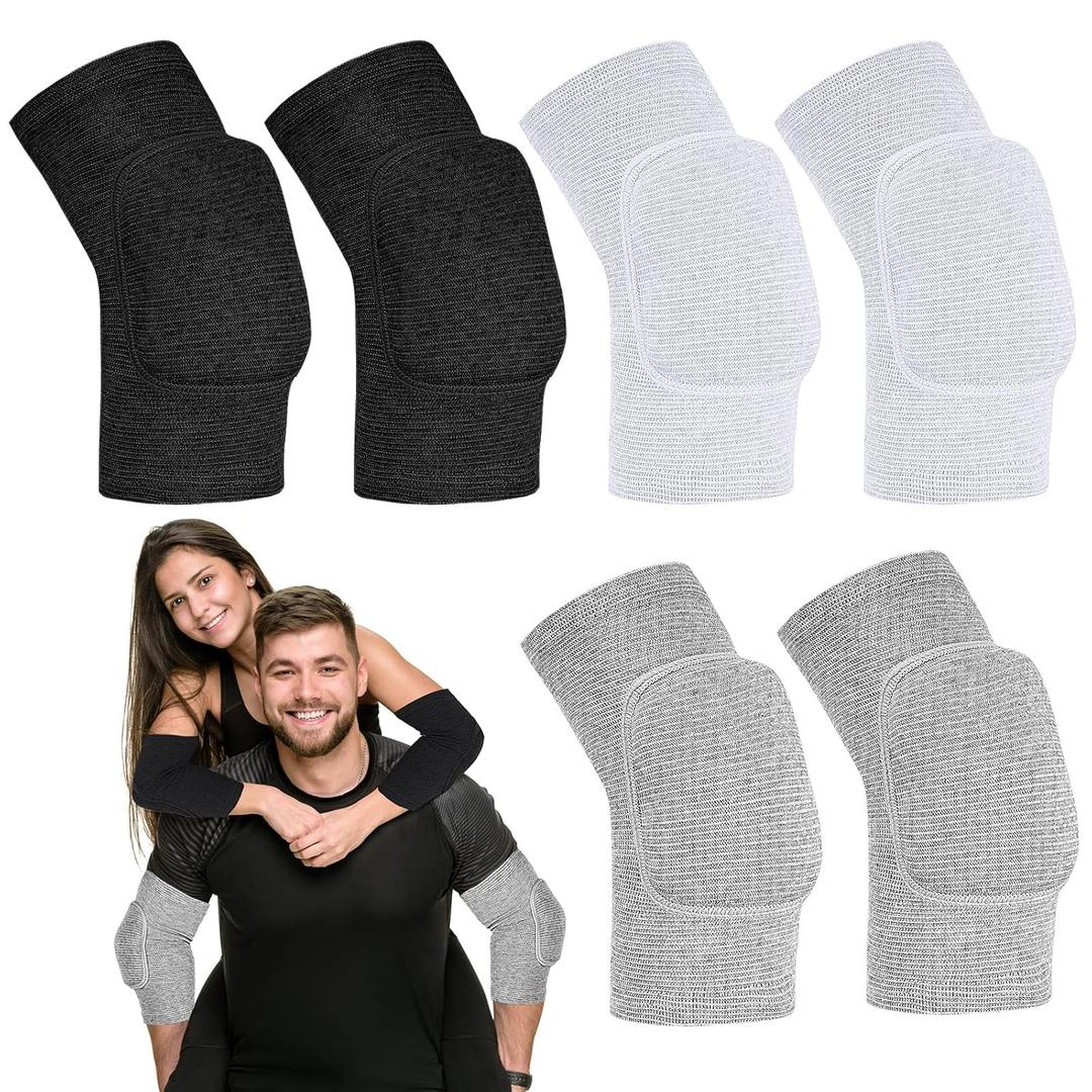 Tarpop 3 Pairs Elbow Pads Elbow Protector Volleyball Sponge Support Breathable Compression Braces for Women Men Basketball Tennis Football Skating(Black, White, Gray)