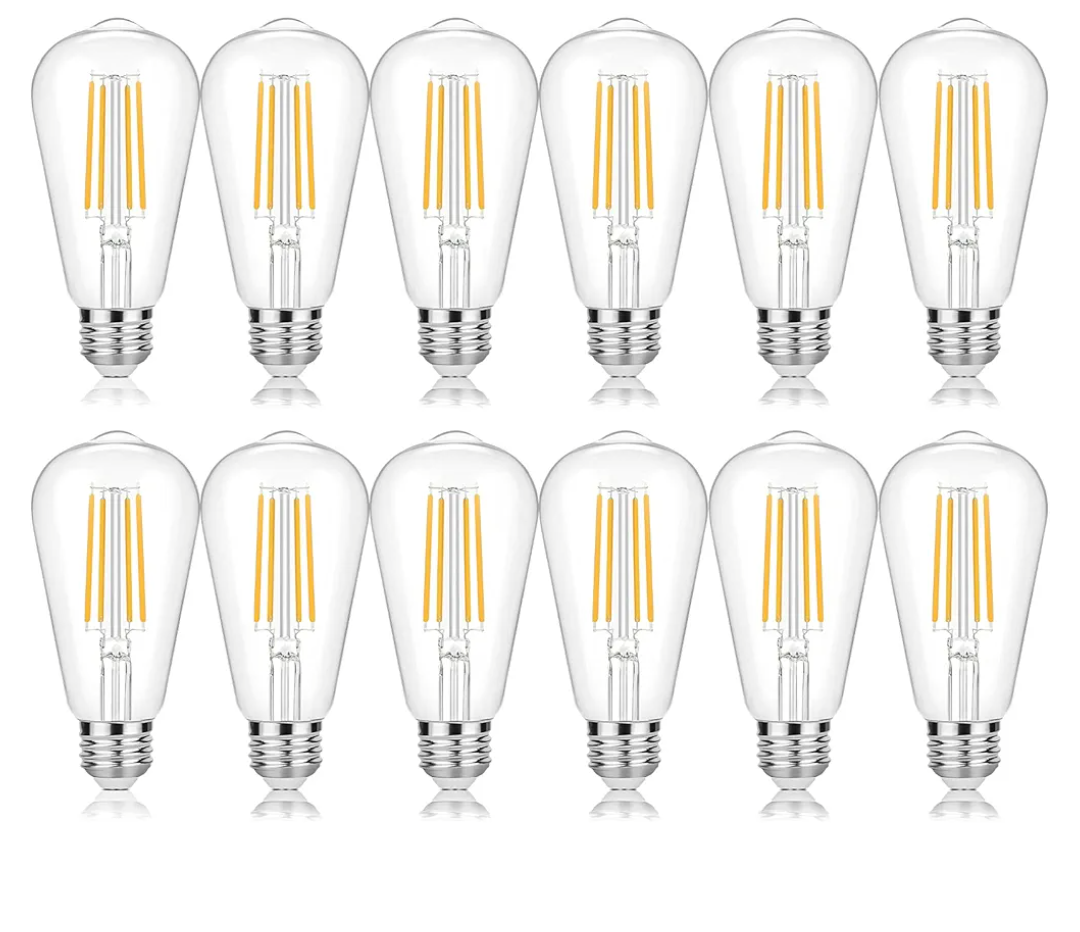 Vintage LED Edison Bulbs 60 Watt Equivalent Dimmable 7W ST58 LED Filament Light Bulbs Warm White 3000K Antique Style Lighting High Brightness 800LM E26 Medium Base Clear Glass for Home Office, 12 Pack