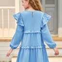 Haloumoning Girls Long Sleeve Dress Kids Ruffle Babydoll Dress Casual Party Swing Dresses 5-14 Years