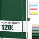 AHGXG Graph Paper Notebook - Grid Notebook Journal, 120 GSM Thick Graph Paper, Large B5 Notebook 96 Pages, Leather Softcover, for Graphing, Writing, Math, Engineering, 7.6'' X 10'' - Green