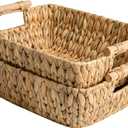 StorageWorks Hand-Woven Storage Baskets with Wooden Handles, Water Hyacinth Wicker Baskets for Organizing, 2 Pack