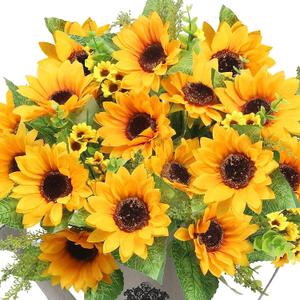 AmyHomie Artificial Sunflowers for Outdoors - 2 Bunches Fake Sunflower Bouquets with 14 Large Blooms, UV Resistant Silk Flowers for Home Wedding Fall Decor, Garden Party Centerpieces, 17.7 Inches