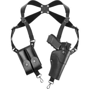 Shoulder Holster, Adjustable Leather Shoulder Holsters for Concealed Carry with Double Magazine Pouch, Fit 1911, Glock 17/19/23, Beretta 92FS and More Pistols - for Right Hand Use (Black)