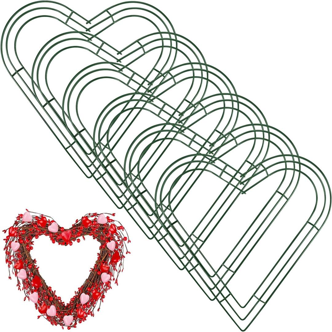 Aodaer 6 Pack 18 Inch Heart Wire Wreaths Frame Heart Metal Wreath Garland Green Wire Flower Wreath for Valentine's Day, Wedding Party, Home Ceremony Decoration