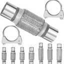 Swpeet 3Pcs 2.5 X 6 Inches Exhaust Flex Pipe with 2.5 Inches Exhaust U Clamp Kit, Universal Type Stainless Steel Double Braid Zinc Pipes Exhaust Flex Tube Ideal for Heavy Duty and Cars