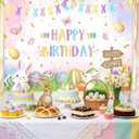 AIBIIN 7x5ft Happy Birthday Backdrop Photography Spring Happy Easter Birthday Background for Boys Girls Easter Colorful Eggs Rabbits Decorations Banner Photo Props