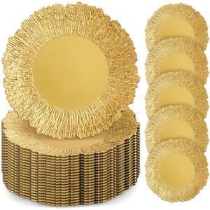 50 Pcs Charger Plates Bulk for Wedding Chargers 13" Reusable Round Serving Plate Table Chargers for Catering Family Party Restaurant Home Dinner Supplies (Reef,Gold)
