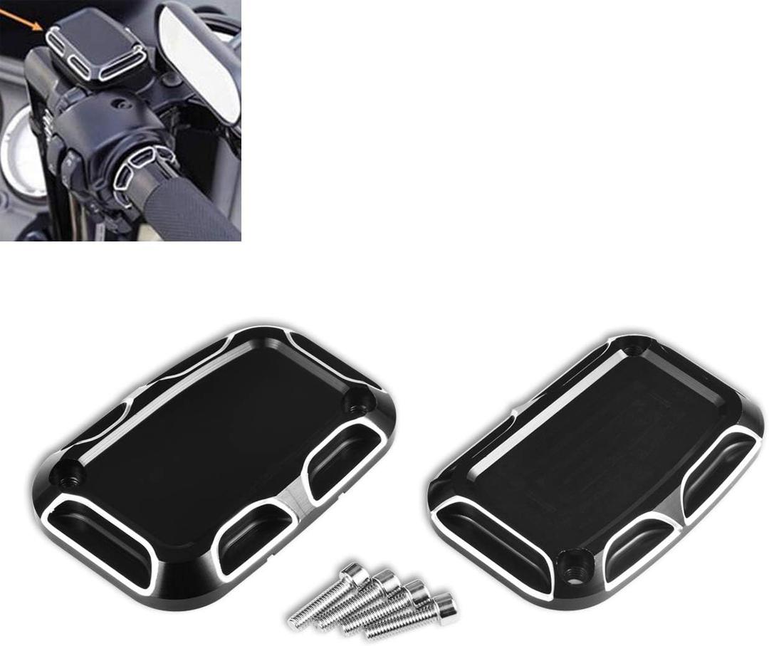 KATUR Motorcycle Brake Master Clutch Cylinder Covers Black CNC Left and Right Front Brake Reservoir Cylinder Cover Compatible with Harley FLH FLHX FLHX Road King 2008-2017 Electra Glide Street