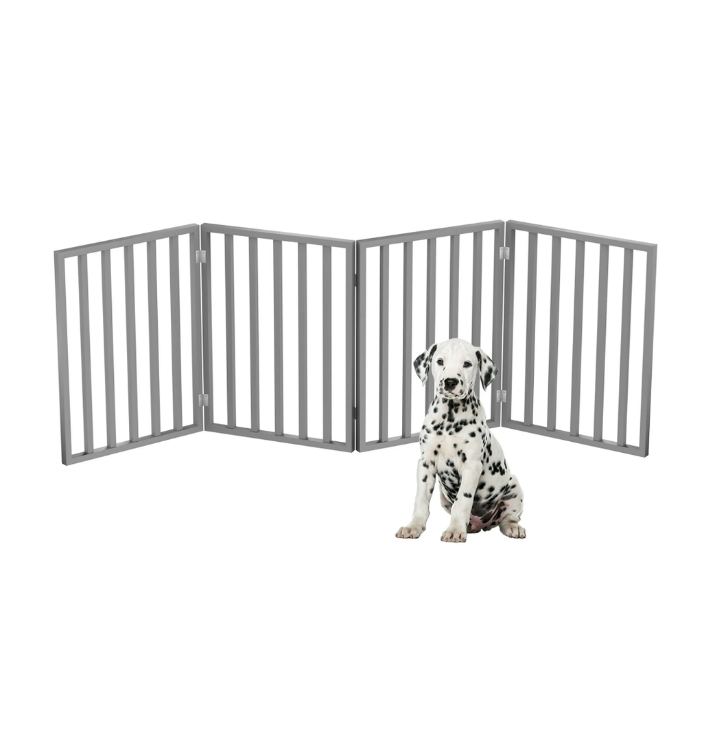 PETMAKER 80-62875-G4 Wooden Pet Gate- Foldable 4-Panel Indoor Barrier Fence, Freestanding & Lightweight Design for Dogs, Puppies, Pets- 72 X24 (Gray Paint), 72" X 24"