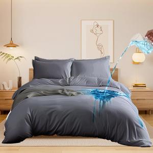 Chunlei Waterproof Duvet Cover King Size 3-Piece Set, 90x106 Inch Breathable Bedding Protector, Ultra Soft Comforter Cover with Zipper, Includes 2 Pillow Shams (Comforter Not Included), Gray