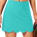 SANTINY Women's Scalloped Swim Skirt Tankini Swimsuit Bathing Suit Bottom (Teal, L)