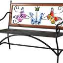 39.7" Outdoor Bench, Garden Bench, Patio Bench with Armrest, Slatted Seat and Butterfly Pattern Backrest for Outside, Front Porch, Park, Lawn, Backyard and Balcony, Cast Iron Metal Frame, Black, Two-seater