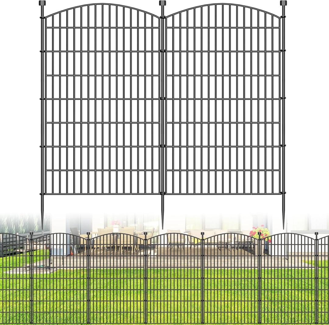 No Dig Decorative Garden Fence 10 Panels, 48 in (H) x 22.6 ft (L), Dog Fence Outdoor for Yard, Rustproof Metal Animal Barrier Ground Stakes Fencing for Garden, Patio, Flower Bed