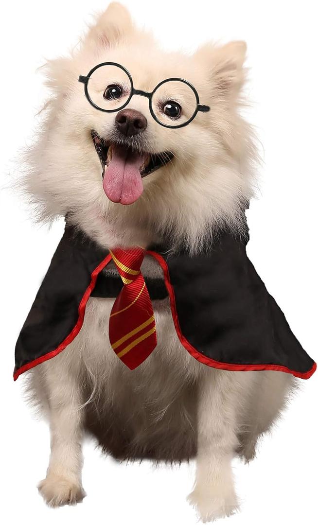 Halloween Dog Costume Pet Wizard Shirt Cat Soft Clothes for Dogs Cats Soft Hoodies with Glasses (Large) (Large(Neck:21"), Red01)