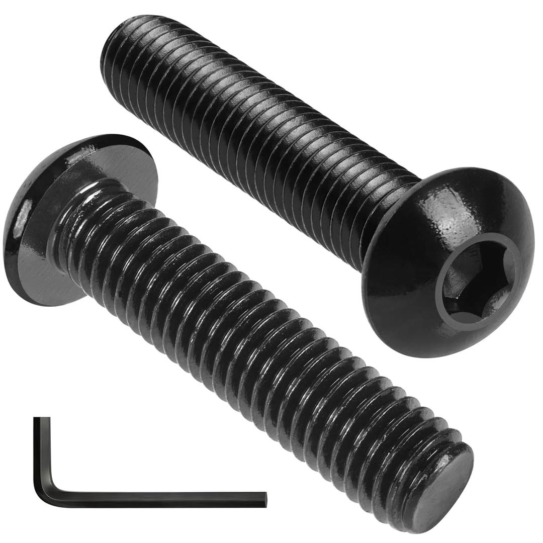 VGBUY 12Pcs 3/8-16 x 1-1/2" Button Head Socket Cap Bolts Screws, 304 Stainless Steel 18-8, Black Zinc Plated, Fully Threaded, with Spanner Allen Hex Drive