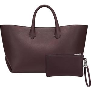 CHUNLI Leather Tote Bag for Women, Large Top-handle Handbags with Detachable Pocket for Work Travel Events Casual (Chocolate)